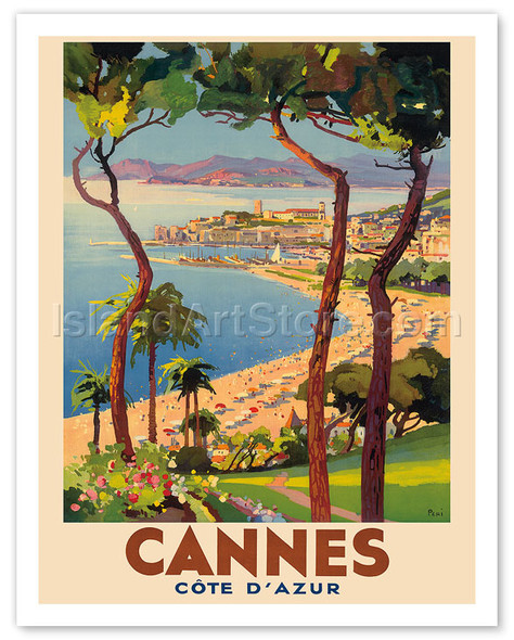 Cannes Beach - Cote d'Azur, Ete Hiver, France - Poster by Lucien Peri