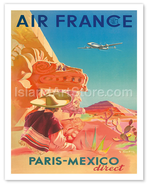 Aviation Paris-Mexico Direct - Aztec Pyramid of the Sun - Poster by Serge Prout