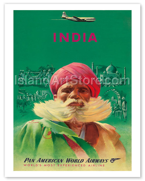 India Pan Am - Vintage Airline Travel Poster
