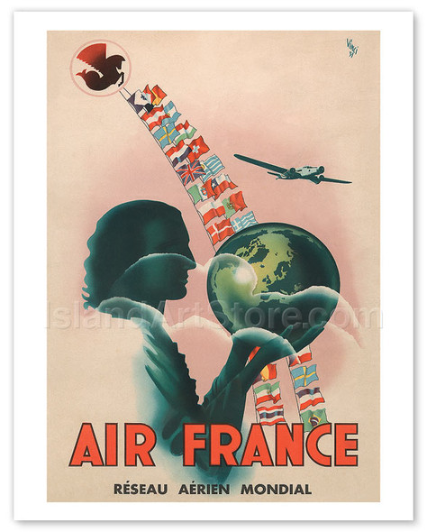Aviation - Reseau Aerien Mondial (World Airline Network) - Poster by René Vincent (Vinci)