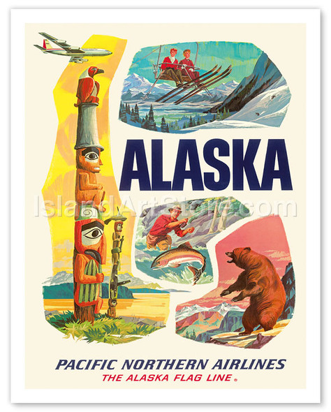 Alaska USA - The Alaska Flag Line - Pacific Northern Airlines - Vintage Airline Travel Poster