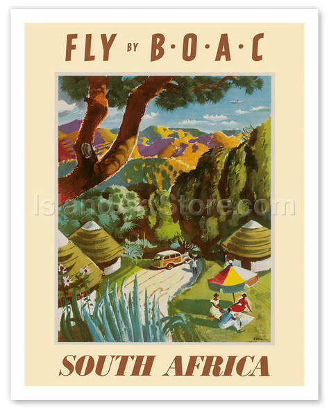 South Africa - Fly by BOAC (British Overseas Airways Corporation) - Poster by Xenia Berkeley