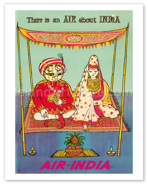 There is an AIR about INDIA - Indian Maharaja - Air India - Vintage Airline Travel Poster