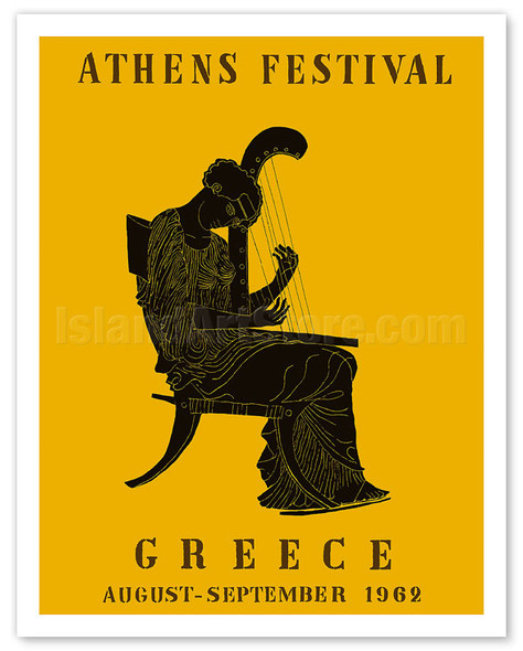 1962 Athens Festival - Greece - Greek Epigonion Musician 440 B.C. - Vintage Travel Poster