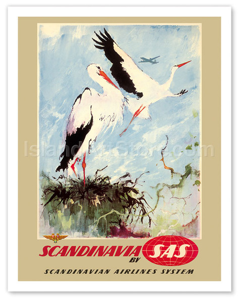 Scandinavia - White Storks - SAS Scandinavian Airlines System - Poster by Otto Nielsen