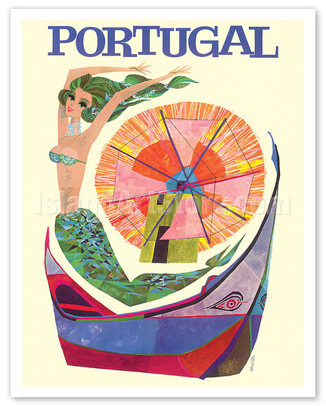 Portugal - Mermaid Windmill - c. 1960's - Poster by David Klein