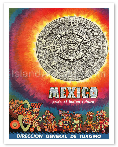 Mexico - Pride of Indian Culture - Mayan Tablet and Warriors - Vintage World Travel Poster