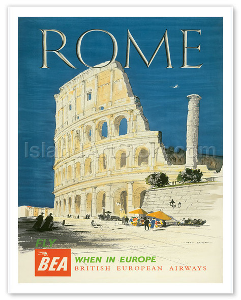 Rome, Italy - The Colosseum, Flavian Amphitheatre - BEA (British European Airways) - Poster by Hugh Casson