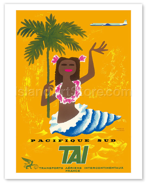Pacifique Sud (South Pacific) - Transport Aeriens Internationaux (TAI) - Poster by Hervé Morvan