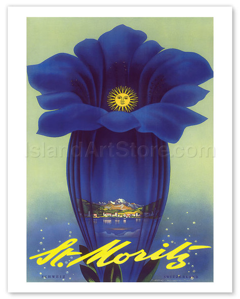 St. Moritz, Schweiz (Switzerland) - Blue Trumpet Gentian Flower - Poster by Leo Keck