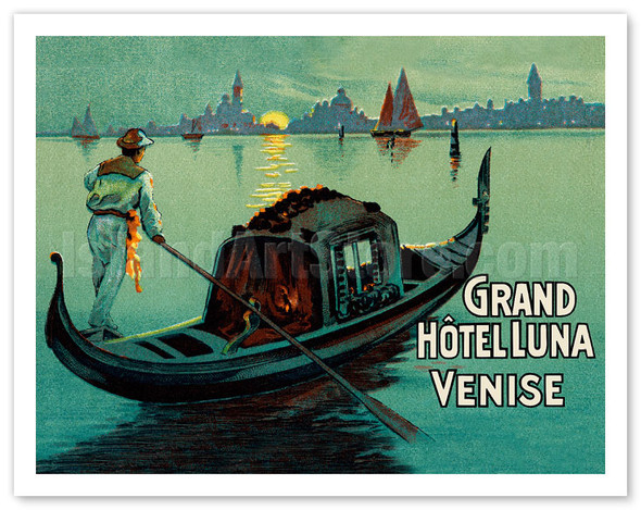 Grand Hotel Luna - Venice (Venise) Italy - Gondola c.1920's - Vintage Travel Poster