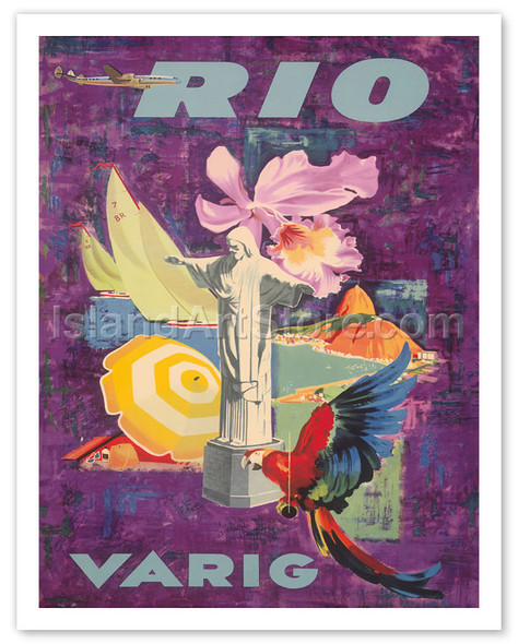 Rio de Janeiro, Brazil - Varig Airlines - Vintage Airline Travel Poster