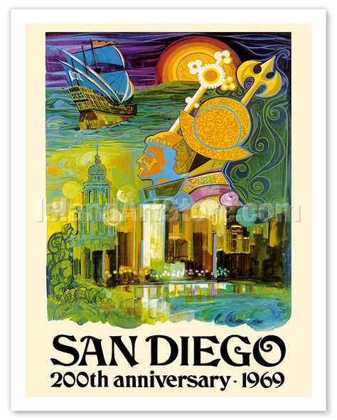 San Diego California - 200th Anniversary 1969 - Poster by France Carpentier