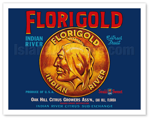 Florigold Groves - Indian River Citrus Fruit - Oak Hill, Florida - c. 1930's - Vintage Fruit Advertisement