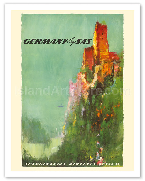 Germany - Rhine River Valley Castle - SAS Scandinavian Airlines System - Poster by Otto Nielsen
