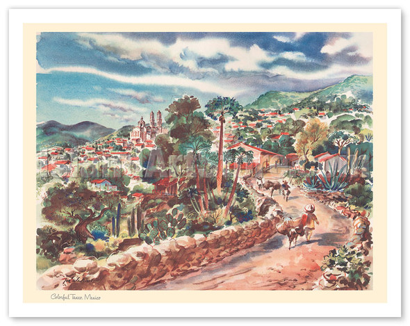 Colorful Taxco, Mexico - State of Guerrero - United Air Lines Calendar Page - Poster by Joseph Fehér