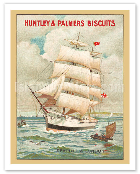 Huntley & Palmers Biscuits - Reading & London - Old Sail Ship - c. 1910's - Vintage Advertisement Poster