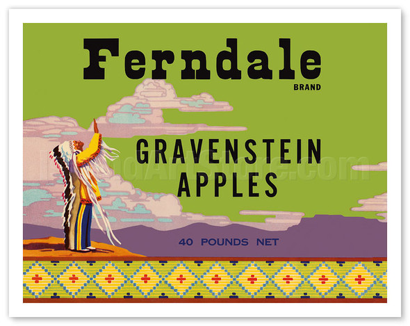 Gravenstein Washington Apples - Ferndale Brand - Indian Chief - c. 1947 - Vintage Advertisement Poster