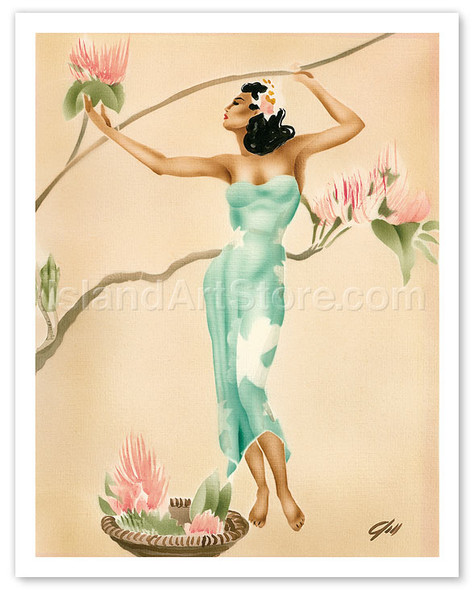 Magnolia, Hawaiian Woman with Flowers - Poster by Gill