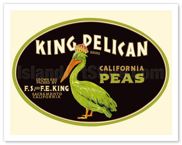 California Peas - King Pelican Brand - c. 1930's - Vintage Advertisement Poster