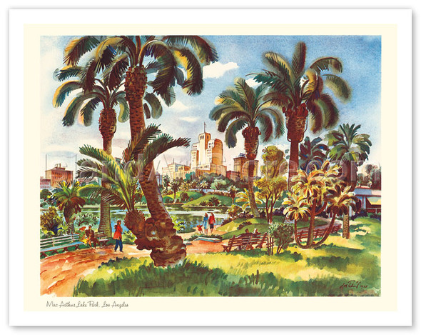MacArthur Lake Park, Los Angeles, California - United Air Lines - Poster by Joseph Fehér
