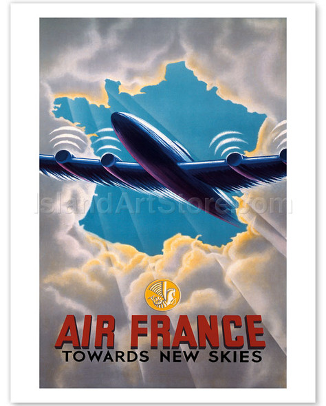 Towards New Skies - Aviation - Flying Airplane - Vintage Travel Poster