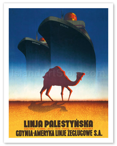 The Palestinian Line - Gdynia -America Shipping Lines - Polish Ocean Liners SS Kościuszko and SS Polonia - Poster by Tadeusz Trepkowski