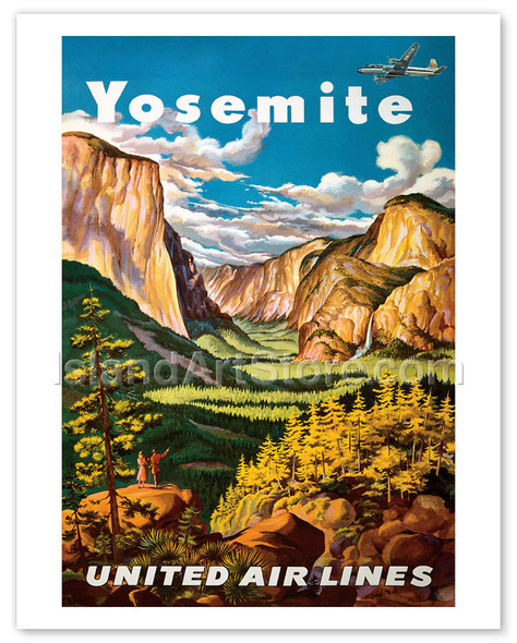 Yosemite - United Air Lines - Yosemite Falls and Yosemite National Park - Poster by Joseph Fehér