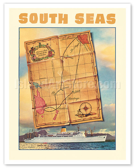 South Seas - Steamships S.S. Mariposa - S.S. Monterey - c. 1950's - Poster by Louis Macouillard