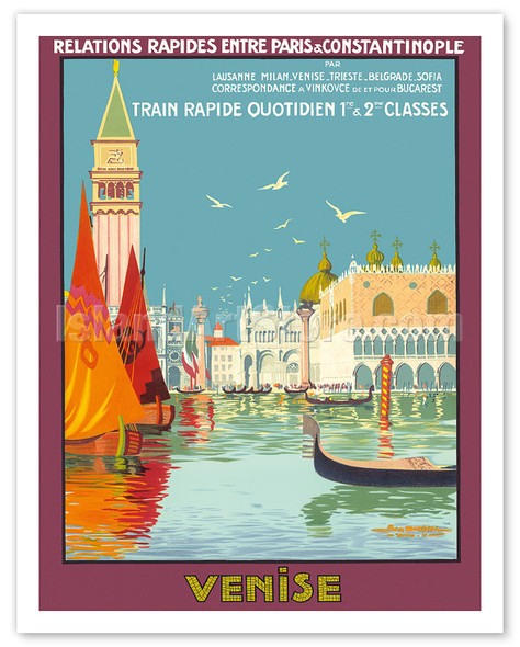 Venice (Venise), Italy - Venetian Grand Canal - Fast Train Daily (Train Rapide Quotidien) - Poster by Géo Dorival