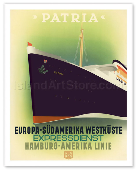 Europa Südamerika Westküste (Europe to South America West Coast) - Steamship S.S. Patria - Hamburg-Amerika Linie (Hamburg-American Line) HAPAG - Poster by Ottomar Anton