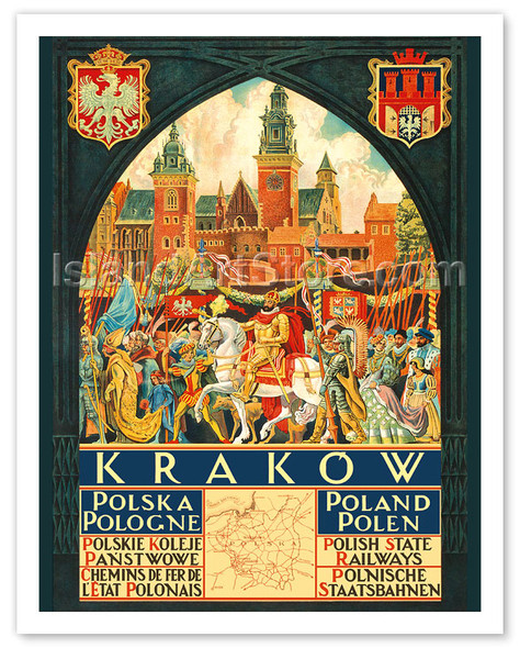 Kraków, Polska (Kracow, Poland) - Polskie Koleje Państwowe (Polish State Railways) - King Stefan Bathory - Poster by Zygmunt Kamiński