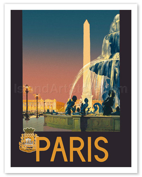 Paris - Place de La Concorde Fountain - Chemins de fer de Paris-Lyon-Méditerranée Railway (PLM) - Poster by Julien Lacaze