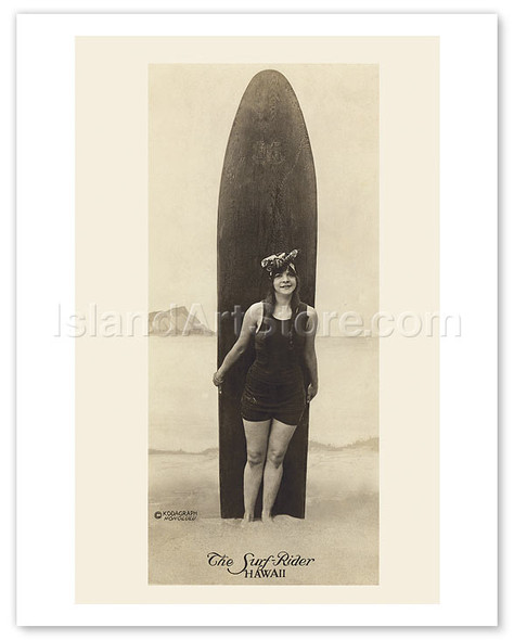 The Surf-Rider Hawaii, Girl with Surfboard - Vintage Hawaiian Photography