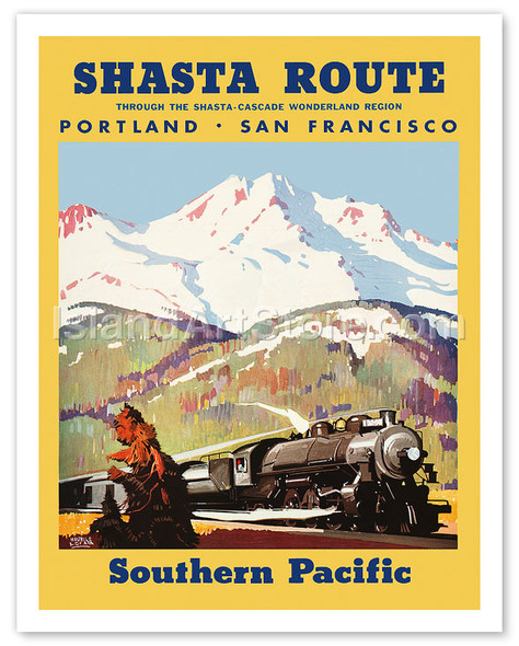 Portland To San Francisco - Shasta Route through the Shasta-Cascade Wonderland Region - Southern Pacific Railroad - Poster by Maurice Logan