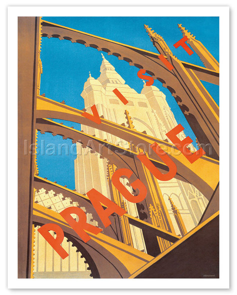 Visit Prague - Czechoslovakia - St. Vitus Cathedral, Czech Republic - Poster by Milena Fnoukova