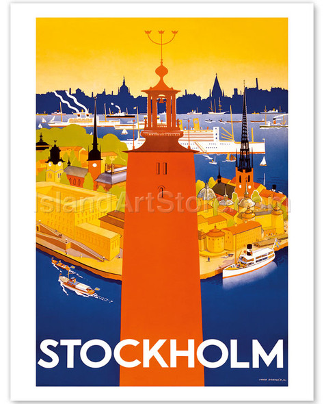 Stockholm - Sweden - Port of Stockholm and City Hall - Poster by Iwar Donner
