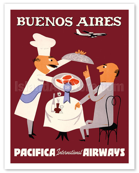 Buenos Aires - Pacifica International Airways - c. 1950's - Vintage Airline Travel Poster
