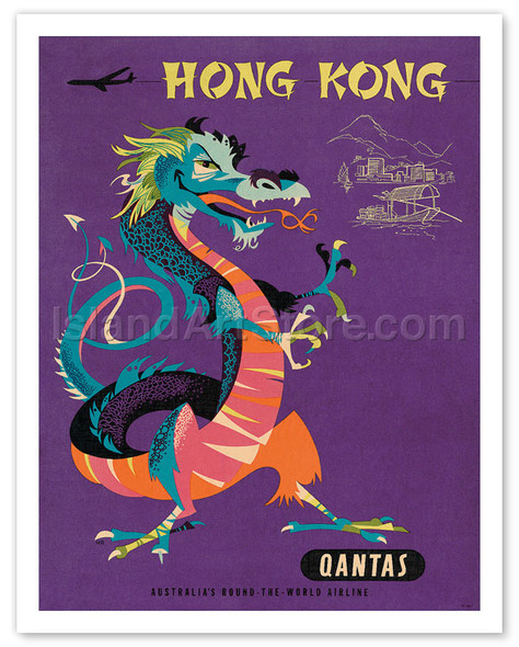 Hong Kong - Qantas Airways - Chinese Treasure Dragon - Poster by Harry Rogers