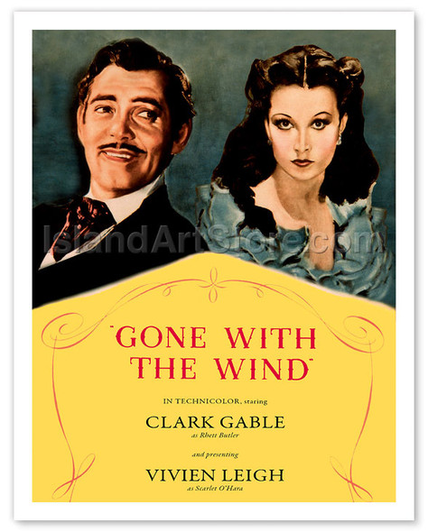Gone With The Wind Motion Picture - Starring Clark Gable, Vivian Leigh - Technicolor - Vintage Movie Poster