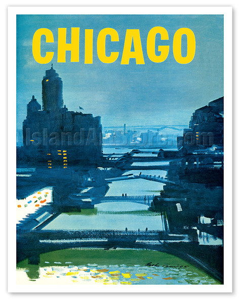 Chicago, USA - Bridges over the Chicago River - c. 1960's - Poster by Austin Briggs