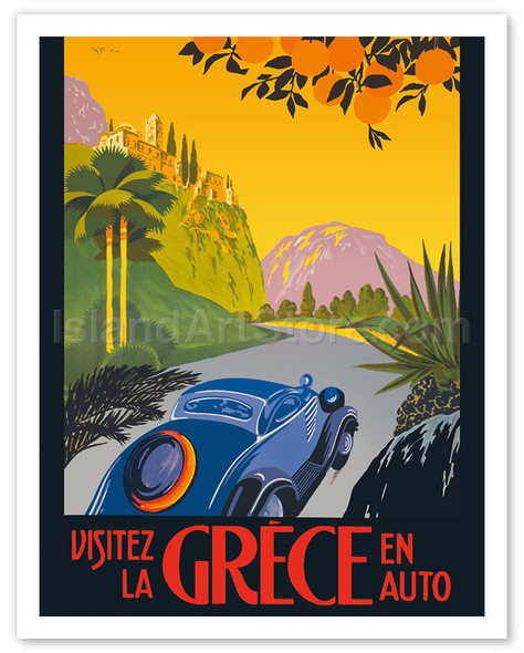 Visitez la Grèce en Auto (Visit Greece by Car) - Automobile et Touring Club de Grèce - Vintage Travel Poster