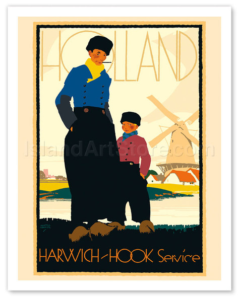 Holland - Harwich-Hook Service Netherlands - London & North Eastern Railway (LNER) - Windmill - Poster by Austin Cooper