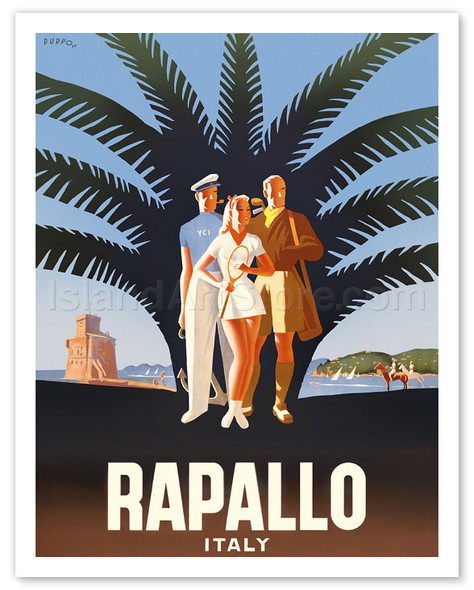 Rapallo, Liguria, Italy - Castle on the Sea and Italian Riviera - Poster by Mario Puppo