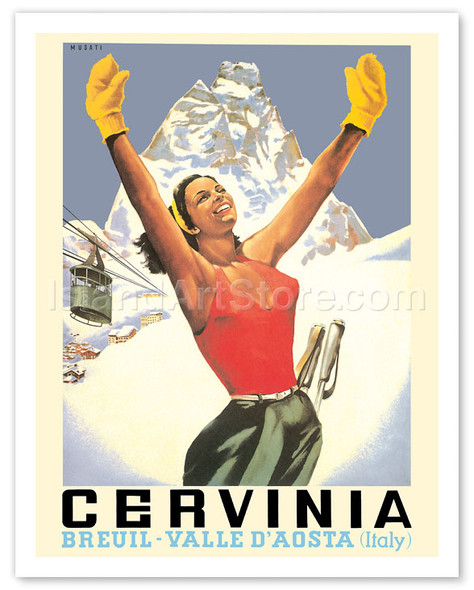 Breuil - Cervinia, Italy - Skier at Alpine Ski Resort - Valle D'Aosta (Aosta Valley) - Poster by Arnaldo Musati