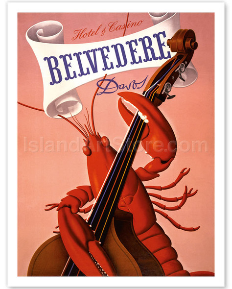 Davos, Switzerland - Grand Hotel & Casino Belvédère - Lobster Musician playing a Cello - Poster by Charles Kuhn