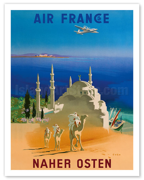 Middle East (Naher Osten) - Tuareg Camel Riding Nomads and Mosque - Poster by Jean Even