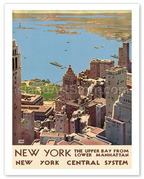 New York, USA - The Upper Bay from Lower Manhattan - New York Harbor - New York Central System - Poster by Leslie Darrell Ragan
