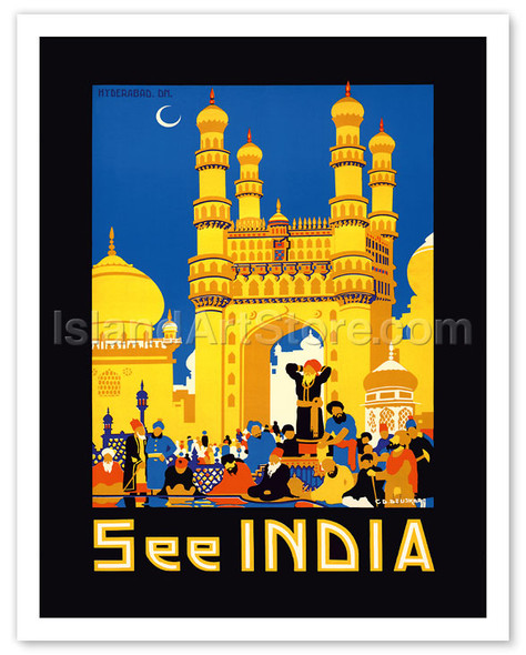 See India - Charminar "Mosque of Four Minarets" Monument, Hyderabad, India - Poster by Gopal Damodar Deuskar