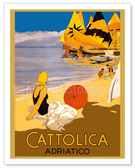 Cattolica, Rimini, Italy - Adriatico (Adriatic Coast) - Adriatic Sea Sail Boats - Vintage Travel Poster